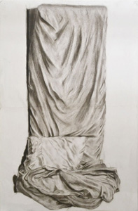 charcoal drawing of upright bed